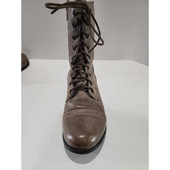 Steve Madden Leather Womens Troopa Combat Boot Size 8.5 Taupe Lace Up - Picture 10 of 14